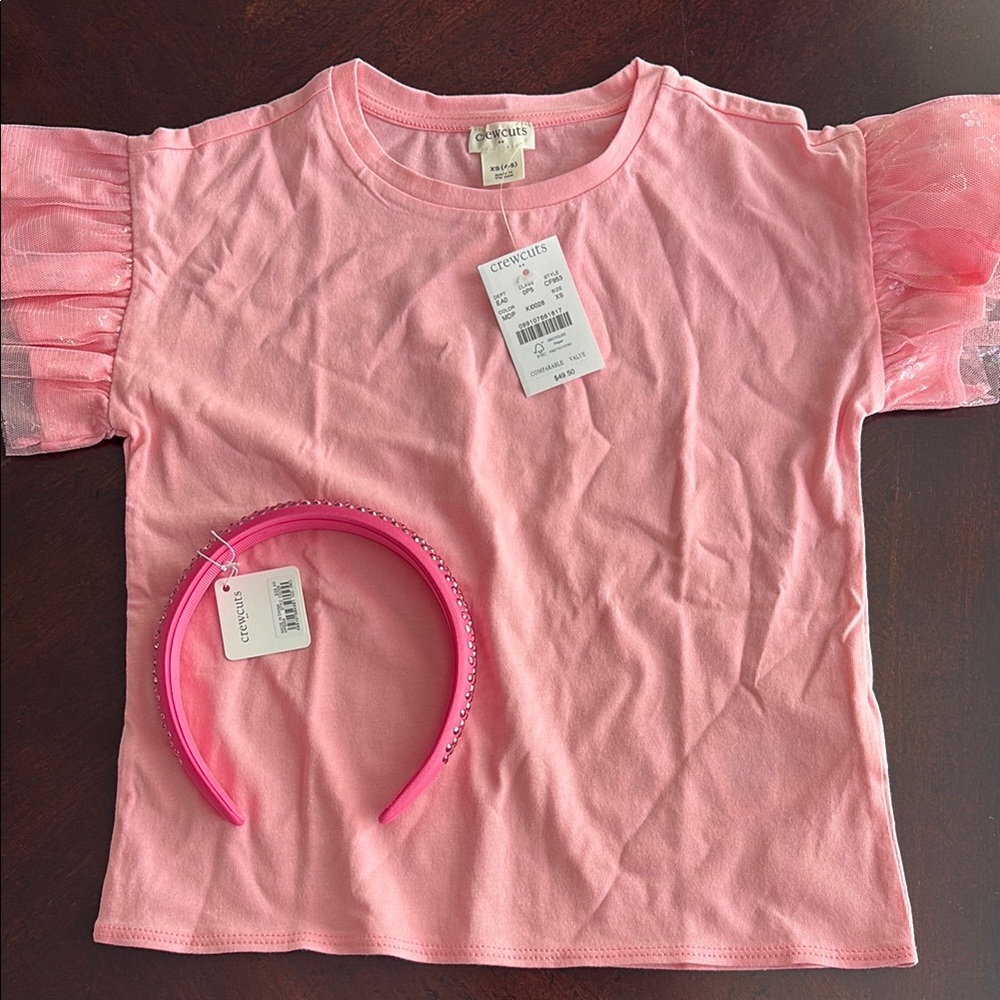 Crewcuts Girls' mixed-media tulle top and Girls' gem puff headband. NWT